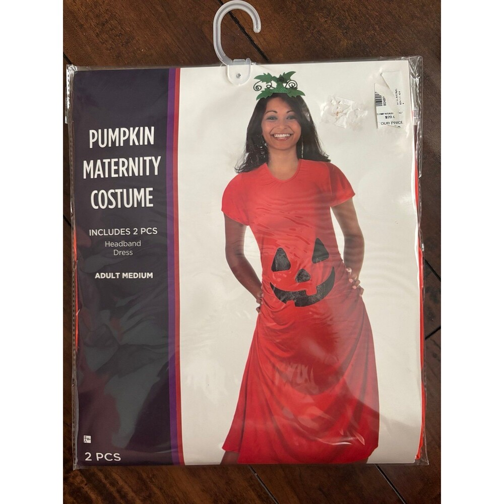 Women’s Maternity Pumpkin Dress and Headband Costume Size Medium NEW